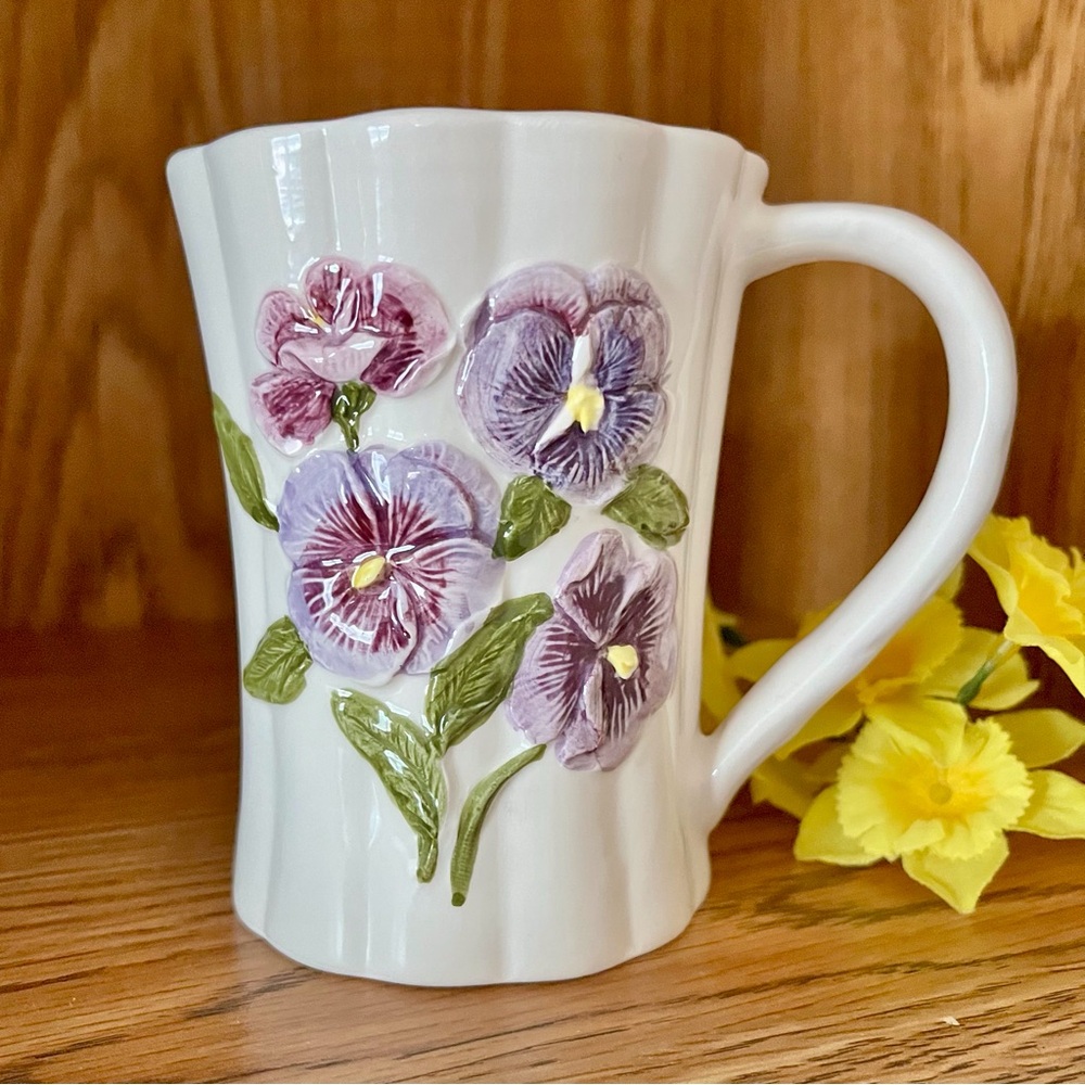 Vintage Otagiri Floral Mug Embossed Pansy or Violet Design